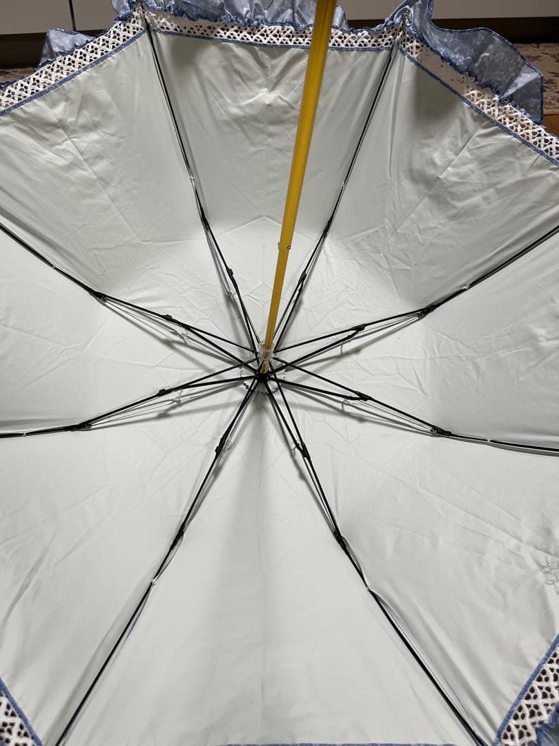 美品！！　ポロラルフローレン　楽折　遮光　晴雨兼用傘　水色花柄フリル日傘