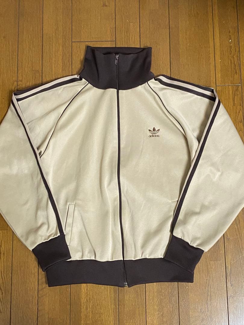 adidas トラックジャケット ベージュxブラウン デサント製　80s