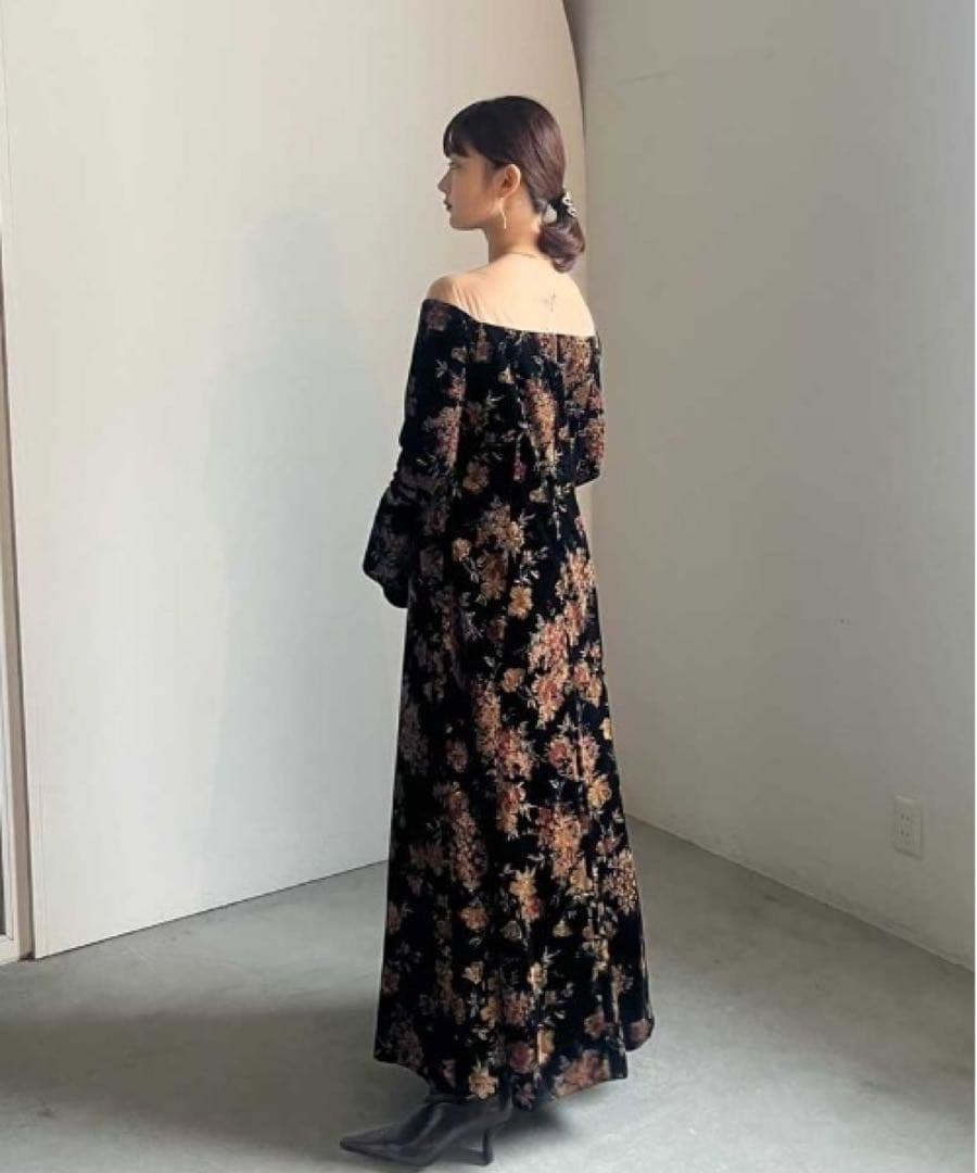 【Aさま専用出品】Ameri FLOWER PRINT VELOUR DRESS