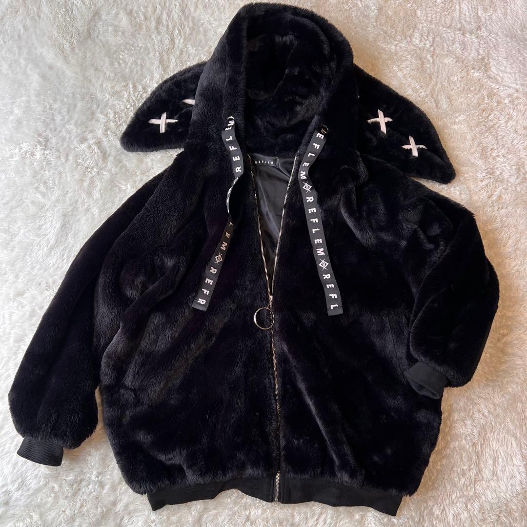 REFLEM うさ耳BIGファーパーカー ブラック