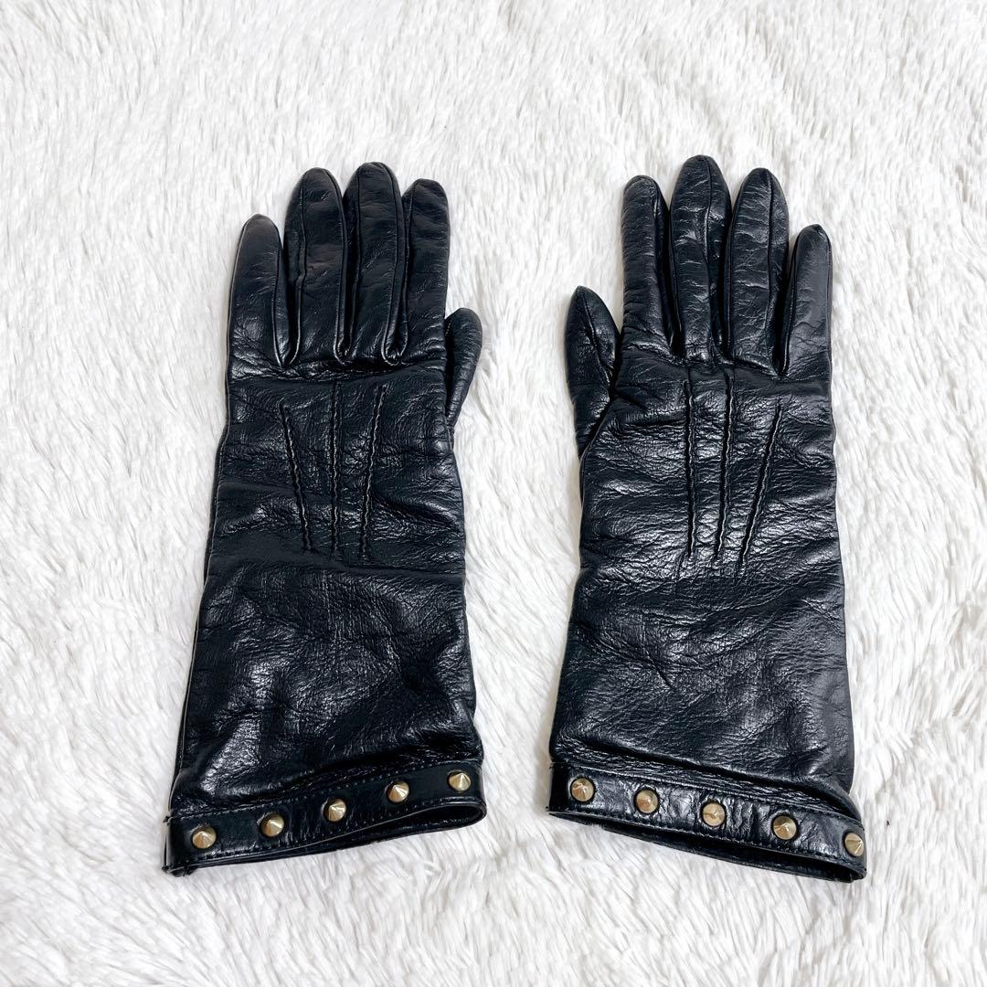 希少 GUCCI グッチ スタッズ レザーグローブ ゴールド金具 本革 手袋
