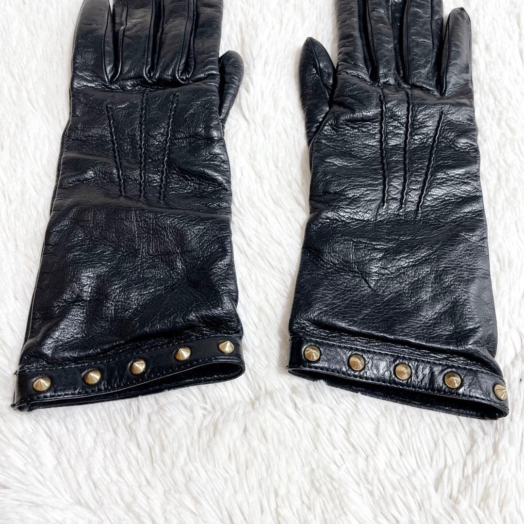 希少 GUCCI グッチ スタッズ レザーグローブ ゴールド金具 本革 手袋