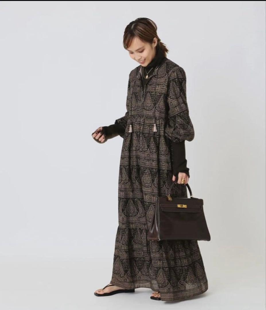 Deuxieme Classe SARA MALLIKAプリントドレスブラウン