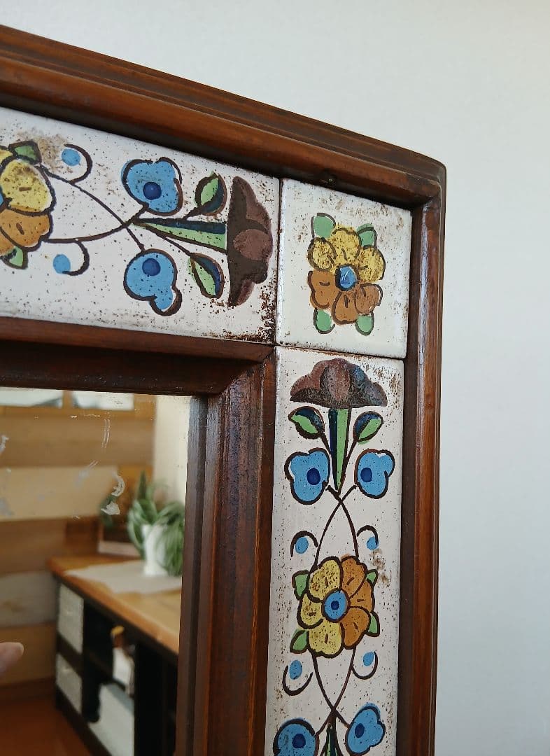 ヴィンテージ　ウォールミラー スペイン製 タイル 無垢 大