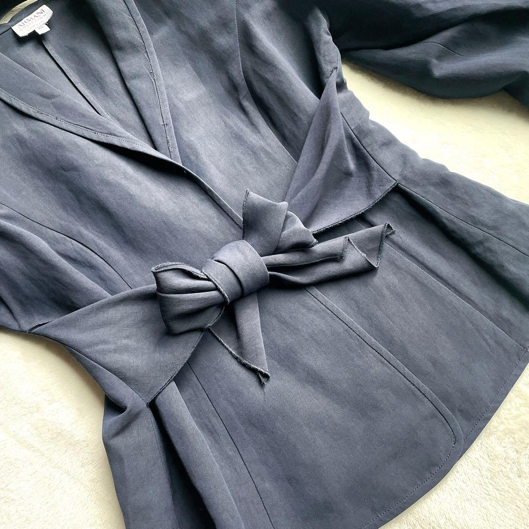 ARMANI COLLEZIONI リネン混 ネイビー スカート スーツ 48