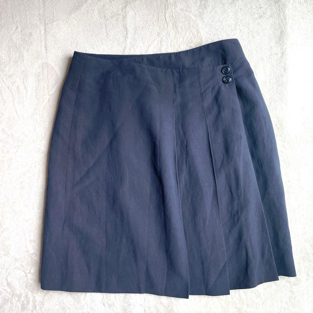 ARMANI COLLEZIONI リネン混 ネイビー スカート スーツ 48