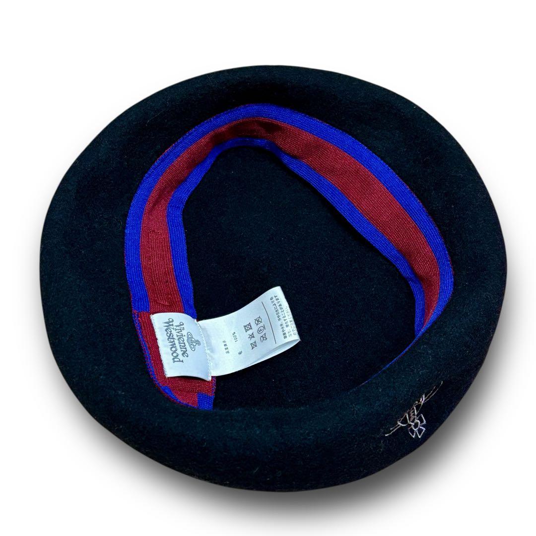 美品 Vivienne westwood オーブ 刺繍 ベレー帽 ブラック