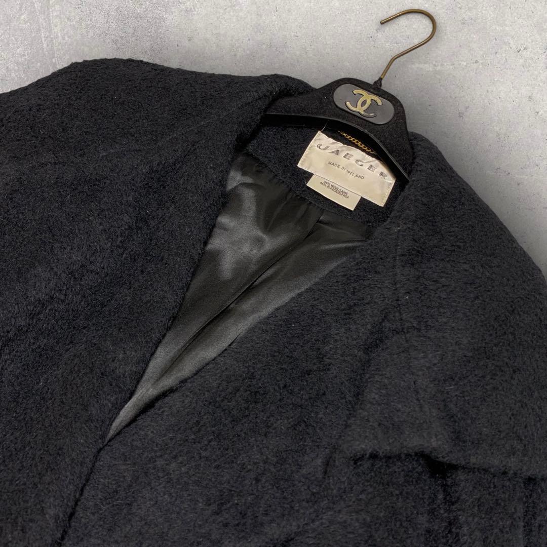 美品✨ イエーガー ウールコート アルパカ混 女優襟 ブラック ロング丈 12