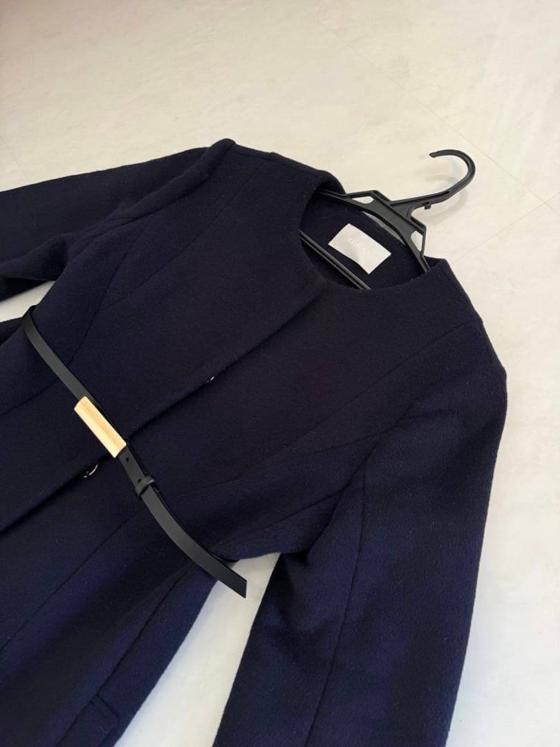 セルフォード　ノーカラー　ベルト付きドレスコート