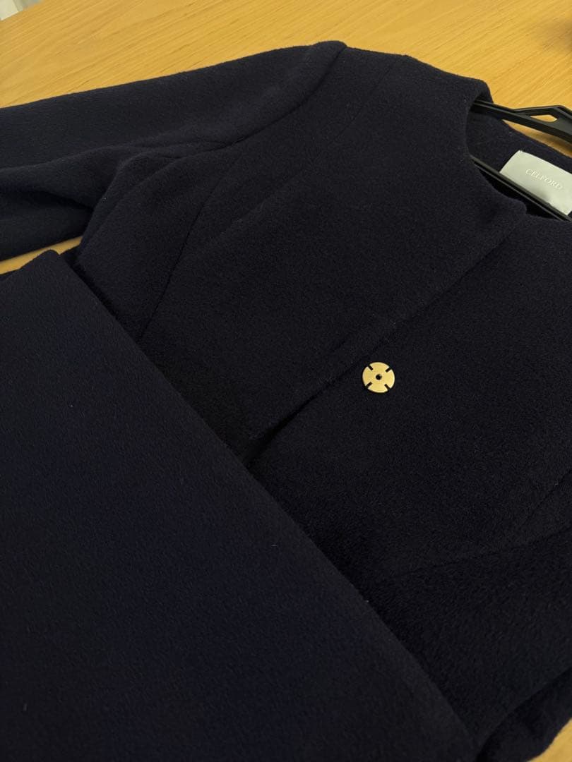 セルフォード　ノーカラー　ベルト付きドレスコート