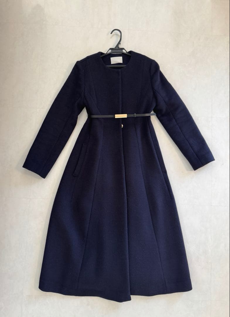 セルフォード　ノーカラー　ベルト付きドレスコート