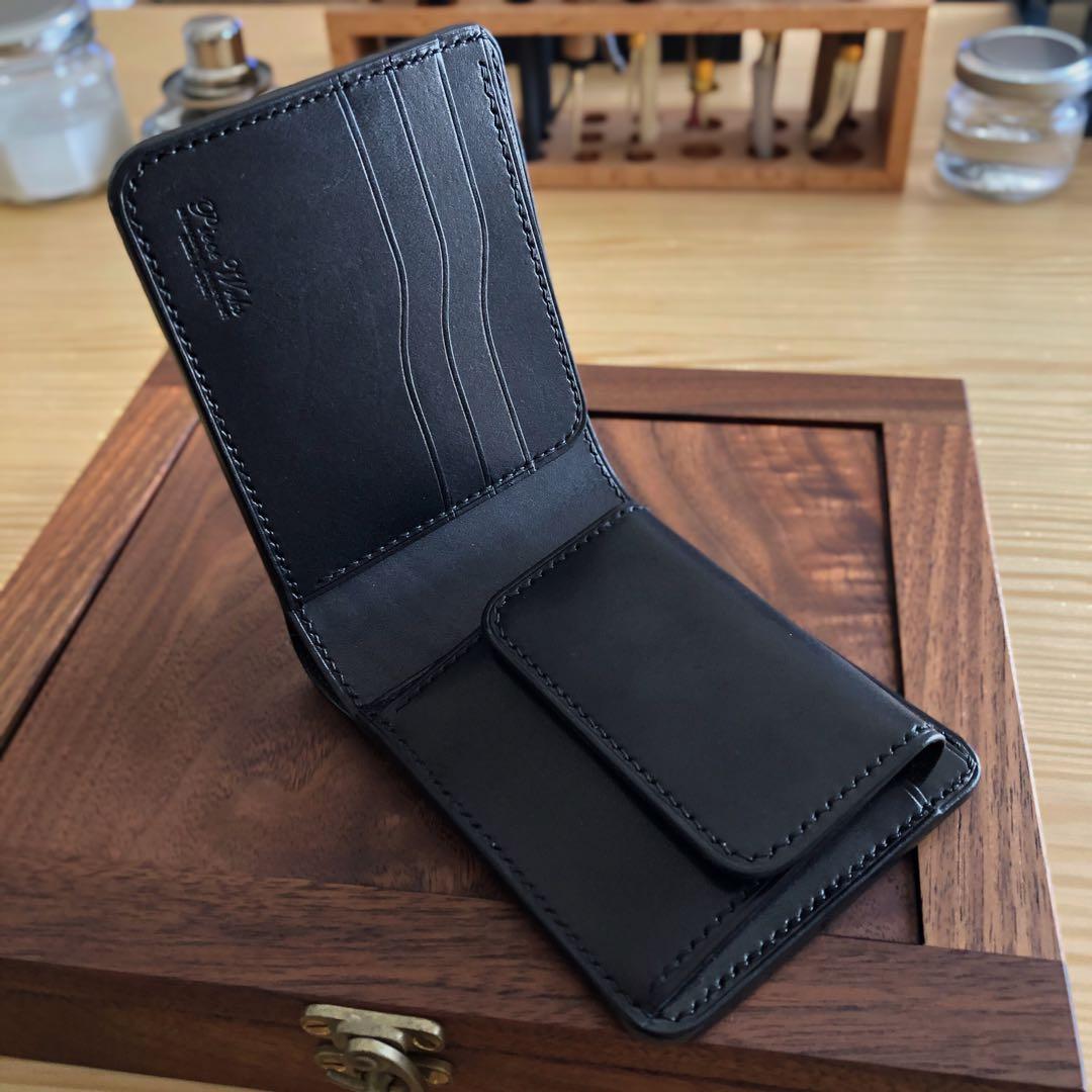 栃木ワイルドサドルブラック 二つ折り財布 総手縫い