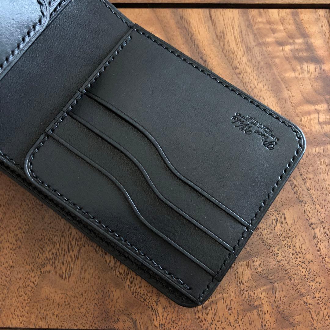 栃木ワイルドサドルブラック 二つ折り財布 総手縫い