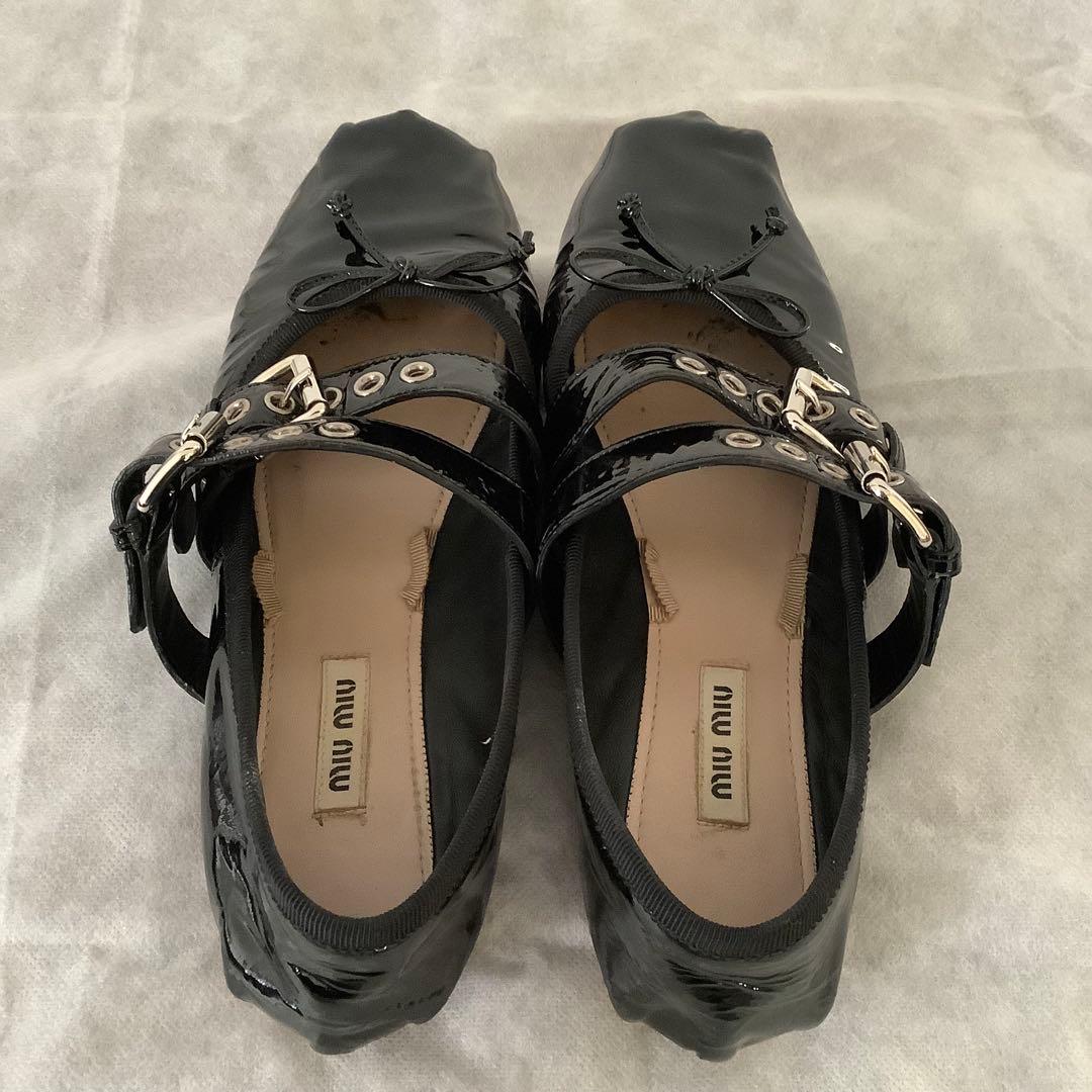 ミュウミュウMIU MIU ★ベルト付きバレエシューズ★バレリーナ(37)