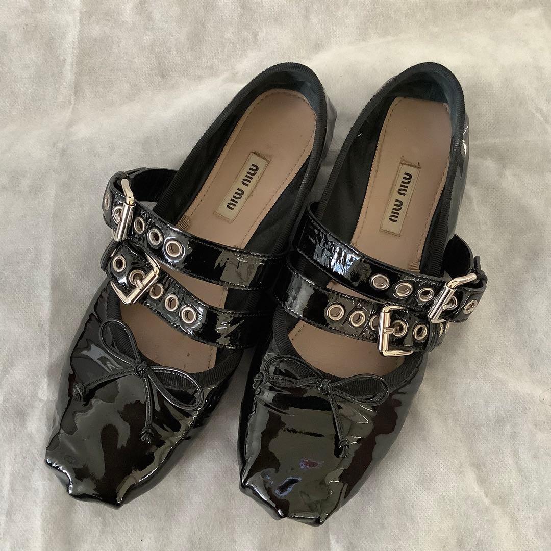 ミュウミュウMIU MIU ★ベルト付きバレエシューズ★バレリーナ(37)