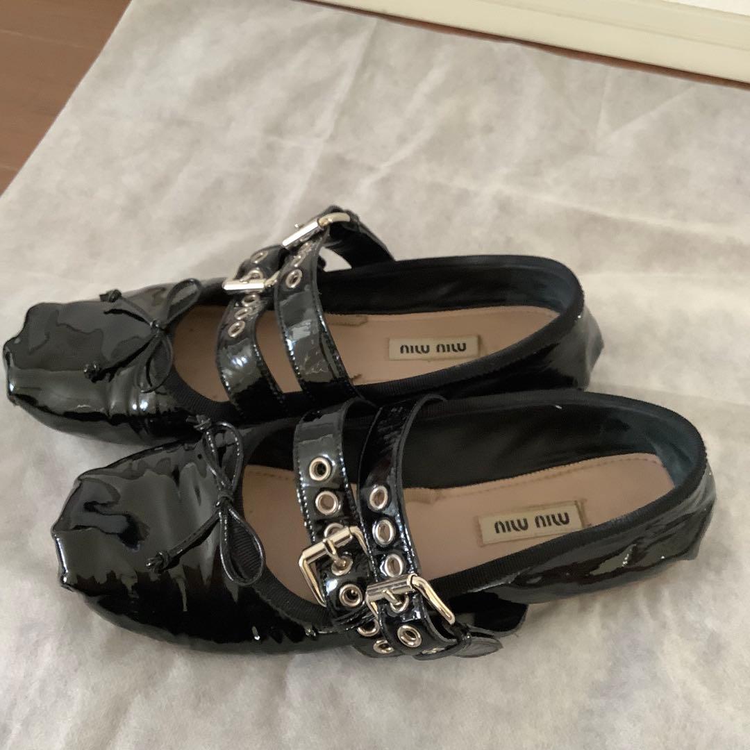 ミュウミュウMIU MIU ★ベルト付きバレエシューズ★バレリーナ(37)