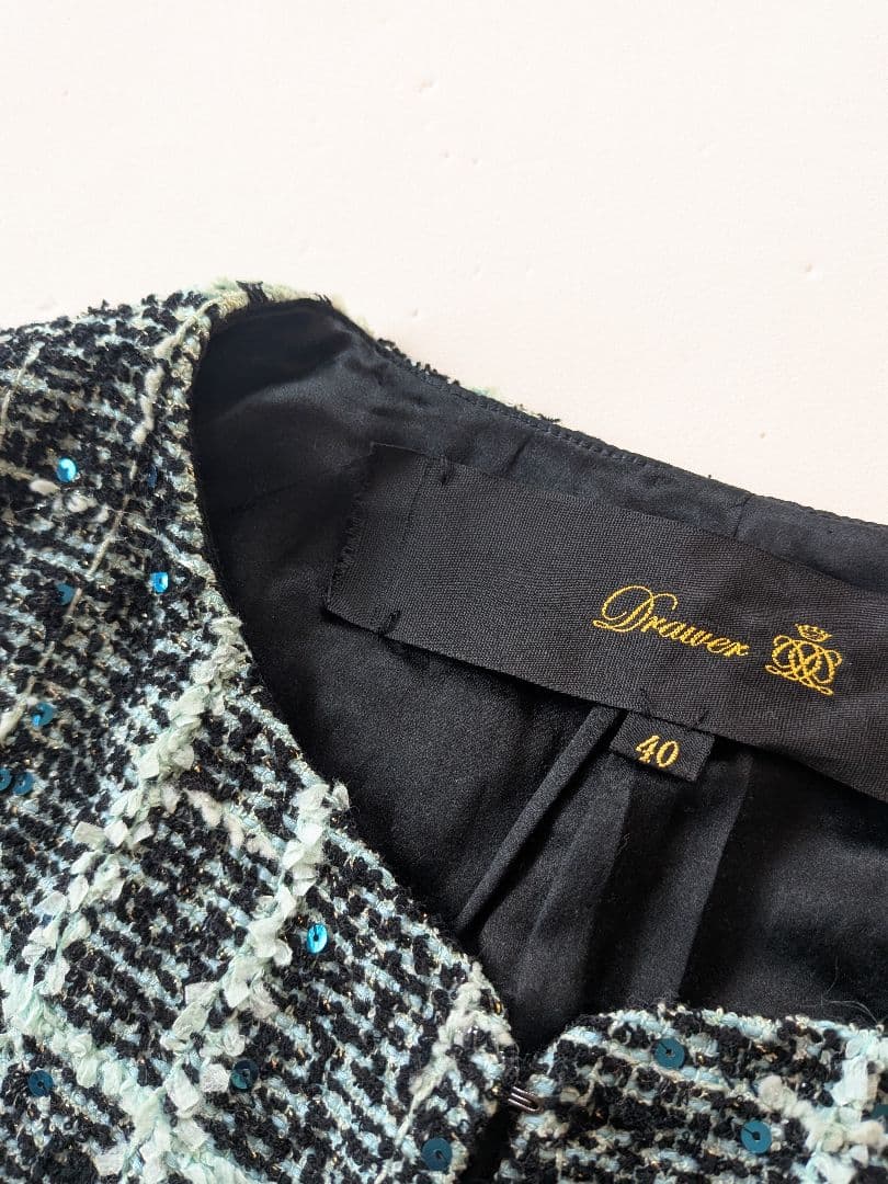 定価約10万 美品 Drawer ノーカラーラメツイードジャケット