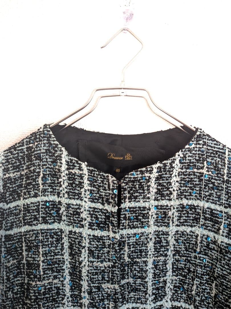 定価約10万 美品 Drawer ノーカラーラメツイードジャケット