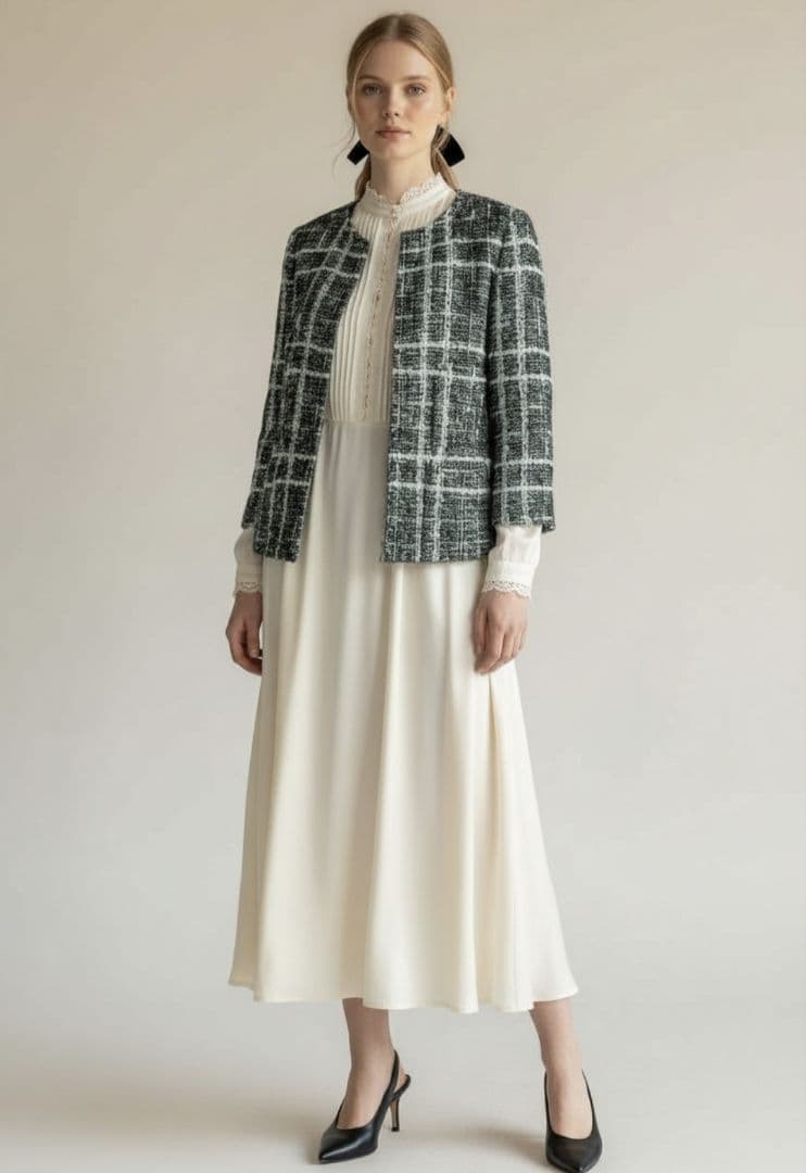 定価約10万 美品 Drawer ノーカラーラメツイードジャケット