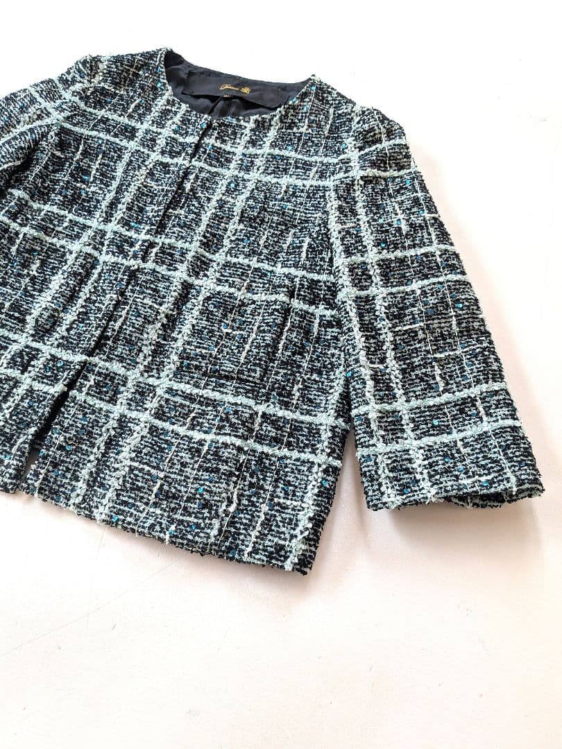 定価約10万 美品 Drawer ノーカラーラメツイードジャケット