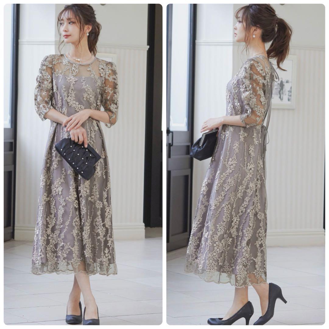 極美品 niana 刺繍レース バックリボン パーティードレス 二次会 M