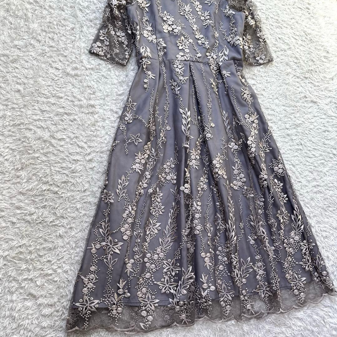 極美品 niana 刺繍レース バックリボン パーティードレス 二次会 M