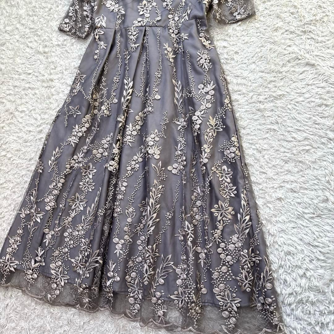 極美品 niana 刺繍レース バックリボン パーティードレス 二次会 M