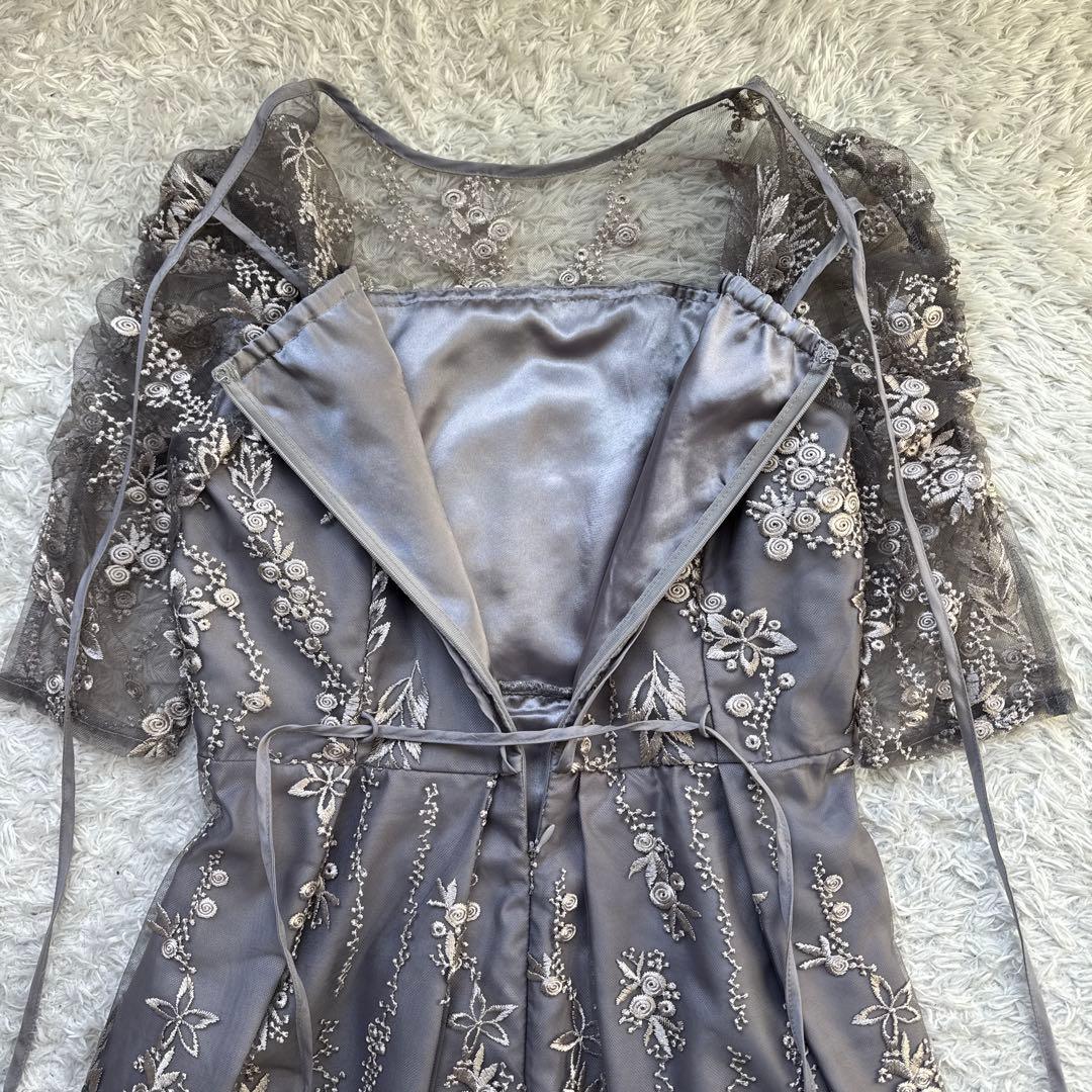 極美品 niana 刺繍レース バックリボン パーティードレス 二次会 M