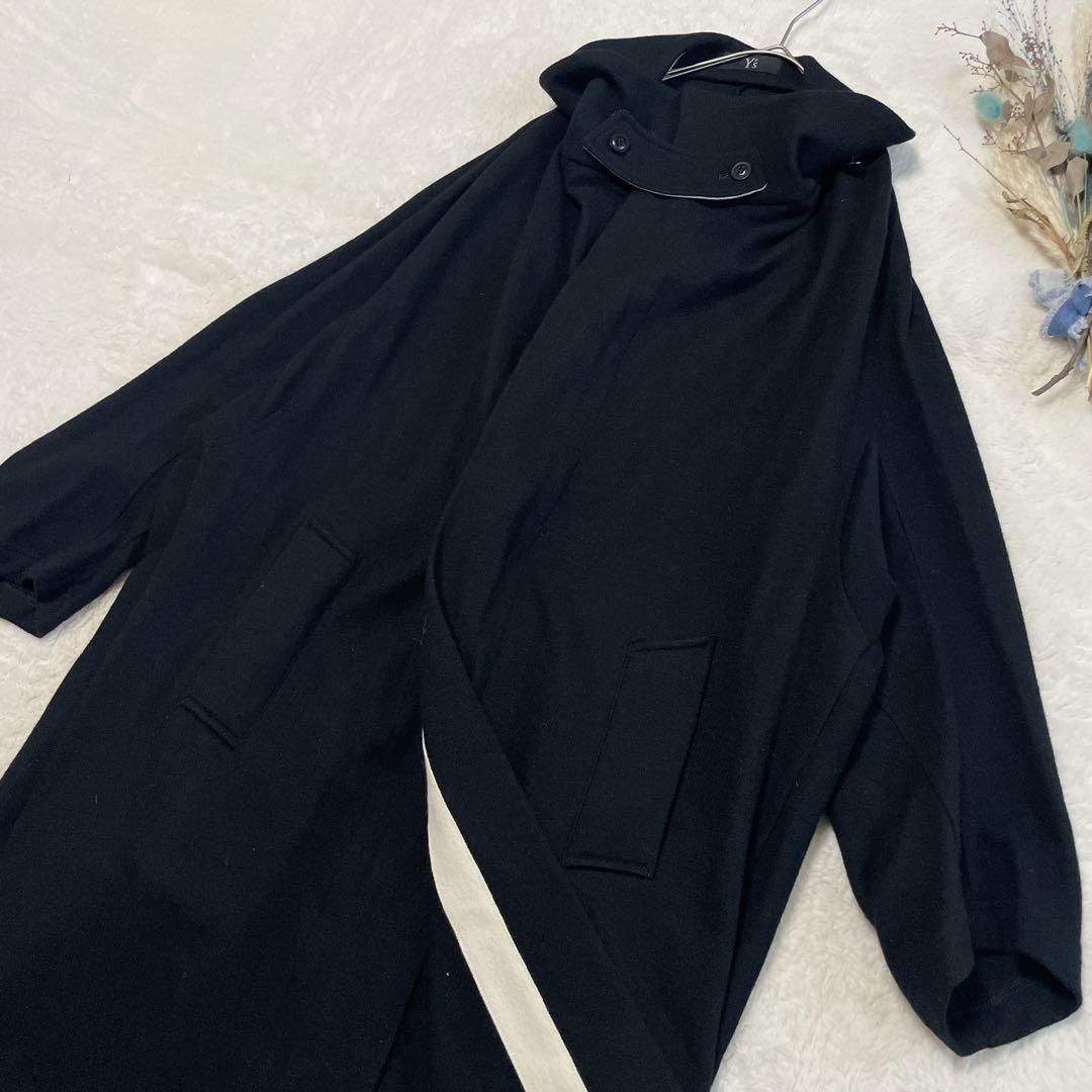 Y’s ヨウジヤマモト 変形デザイン ロングコート ストール風襟 ブラックウール