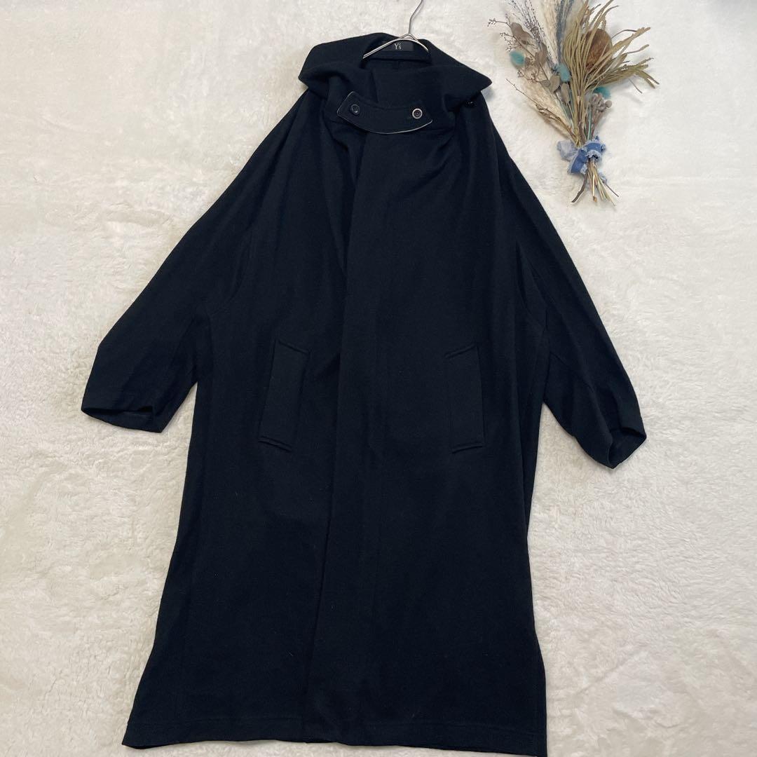 Y’s ヨウジヤマモト 変形デザイン ロングコート ストール風襟 ブラックウール