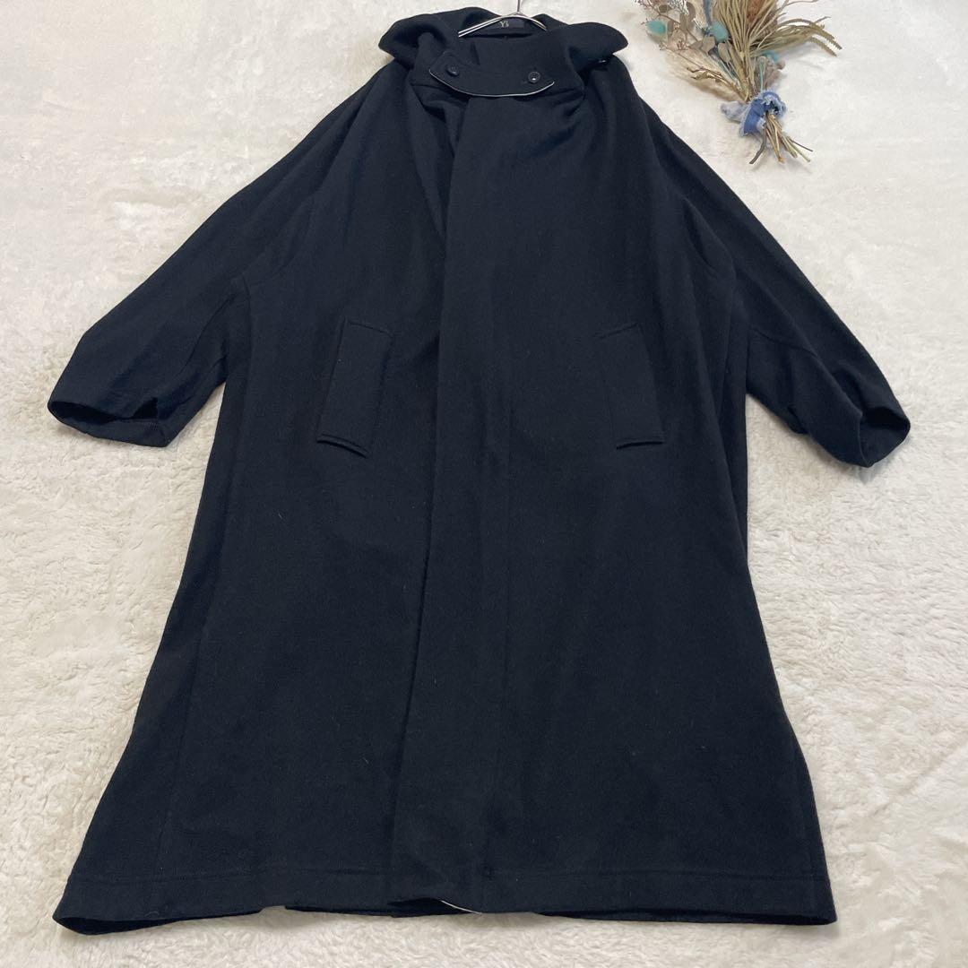 Y’s ヨウジヤマモト 変形デザイン ロングコート ストール風襟 ブラックウール