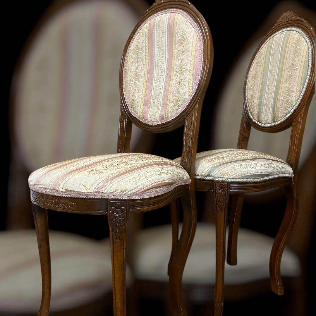 【ペア】フレンチアンティーク調チェア　ルイ16世様式　猫脚　クラシック花柄張り