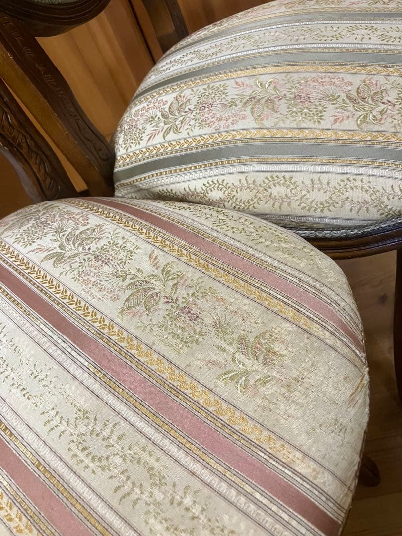 【ペア】フレンチアンティーク調チェア　ルイ16世様式　猫脚　クラシック花柄張り