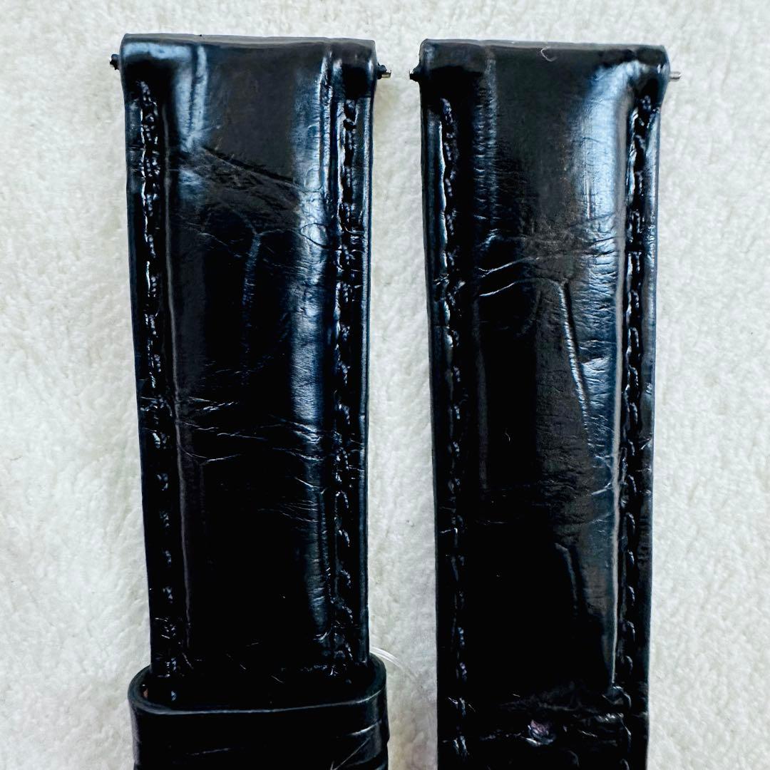 3036#20mm-18mmブラック★本物クロコダイルレザーベルト★スイス製