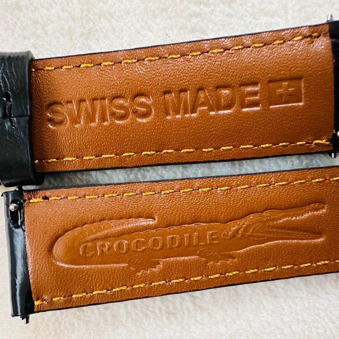 3036#20mm-18mmブラック★本物クロコダイルレザーベルト★スイス製