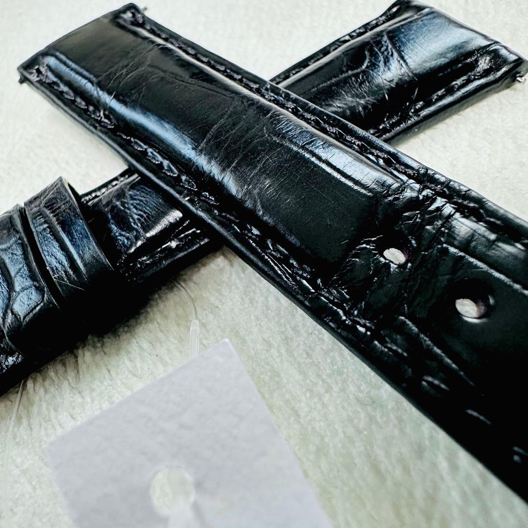 3036#20mm-18mmブラック★本物クロコダイルレザーベルト★スイス製