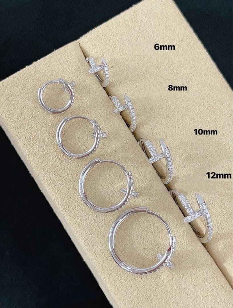 K18YG PG WG 天然ダイヤモンド　釘モチーフ　フープピアス　18金