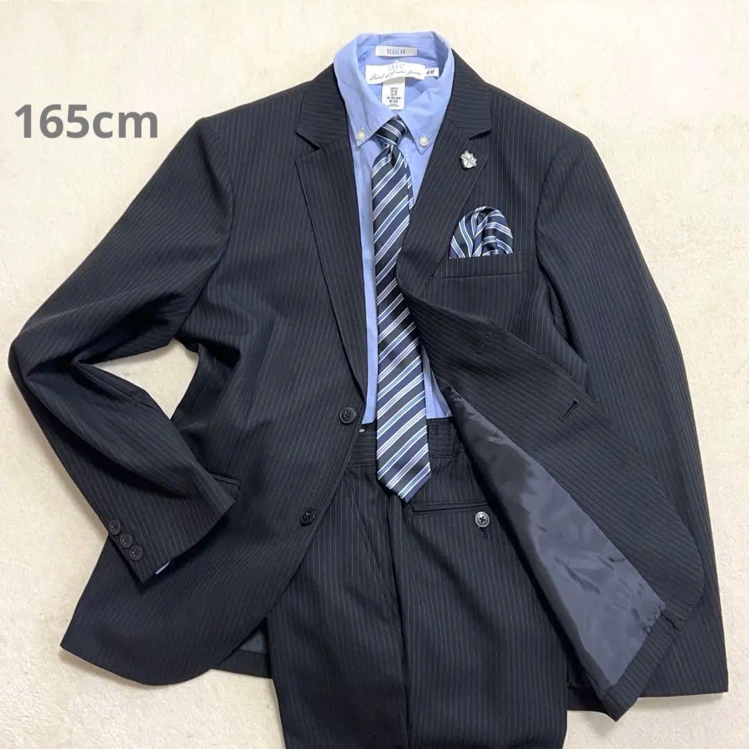 美品　ミチコロンドン　スーツセット　165cm 男の子　ブラック　ストライプ　黒