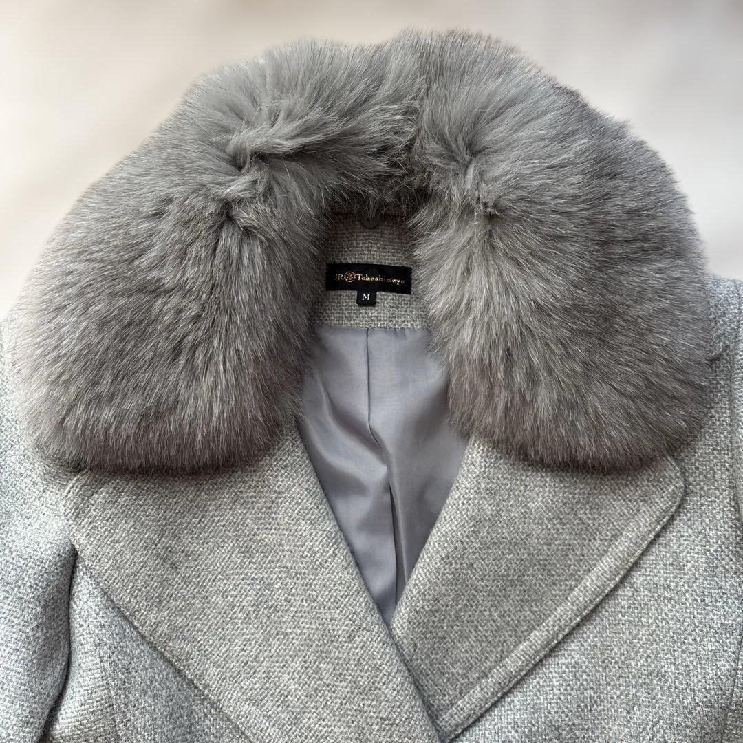高島屋　カシミヤ100% コート　ブルーフォックス　サイズM グレー