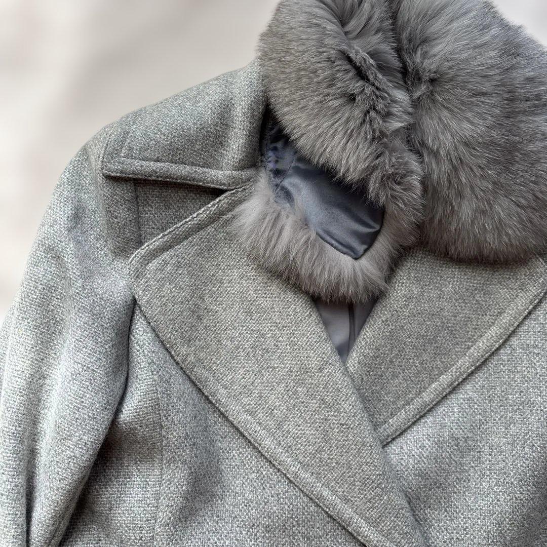 高島屋　カシミヤ100% コート　ブルーフォックス　サイズM グレー