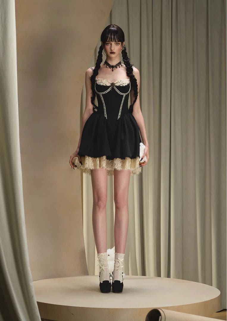 ロリータスタイル 黒のコルセットドレス Mサイズ Lacemade レースメイド