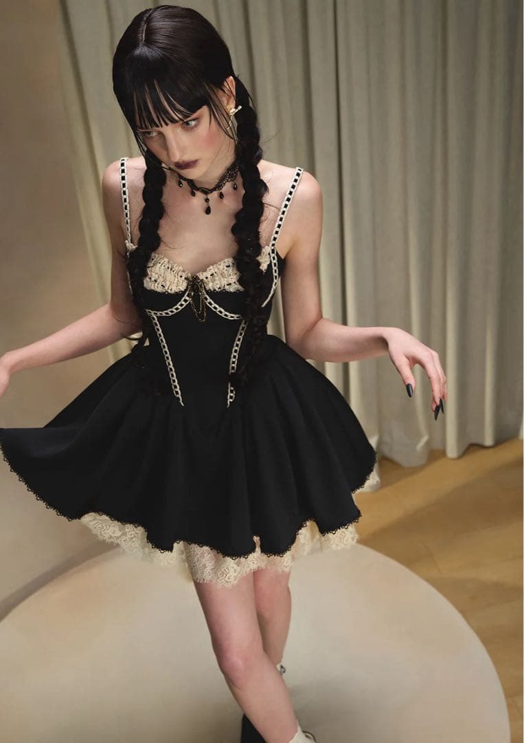 ロリータスタイル 黒のコルセットドレス Mサイズ Lacemade レースメイド