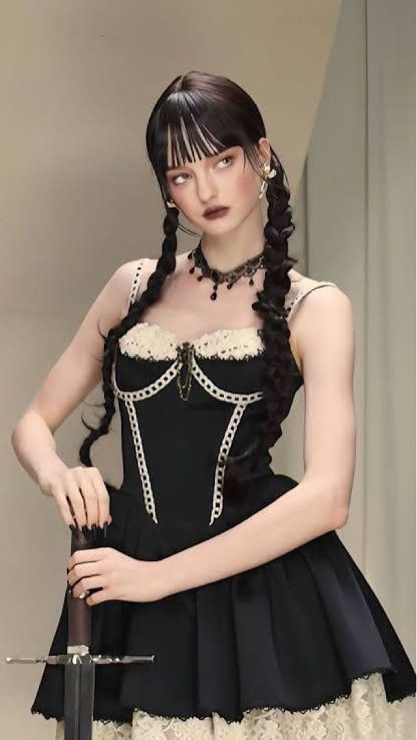 ロリータスタイル 黒のコルセットドレス Mサイズ Lacemade レースメイド