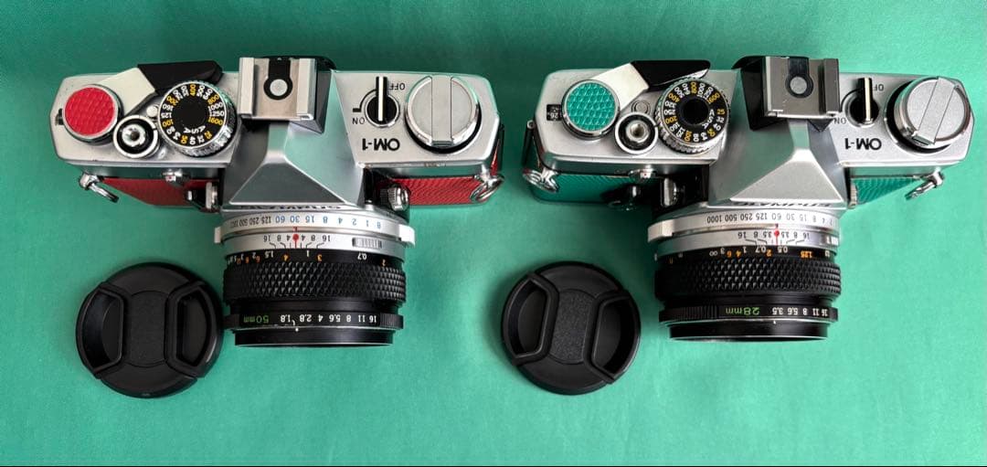 専用★OLYMPUS OM-1レッド.50mm/OM-1ライトグリーン.28mm