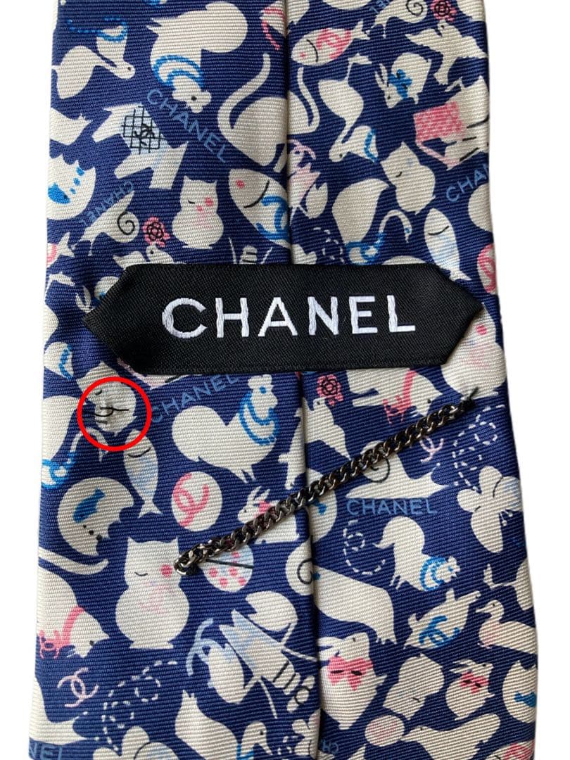 国内直営店購入 CHANEL 動物柄 ネクタイ / シャネル正規品 猫 ネコ 犬