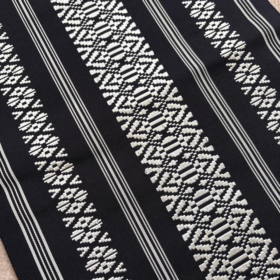 博多献上帯(黒×白)　名古屋帯　正絹