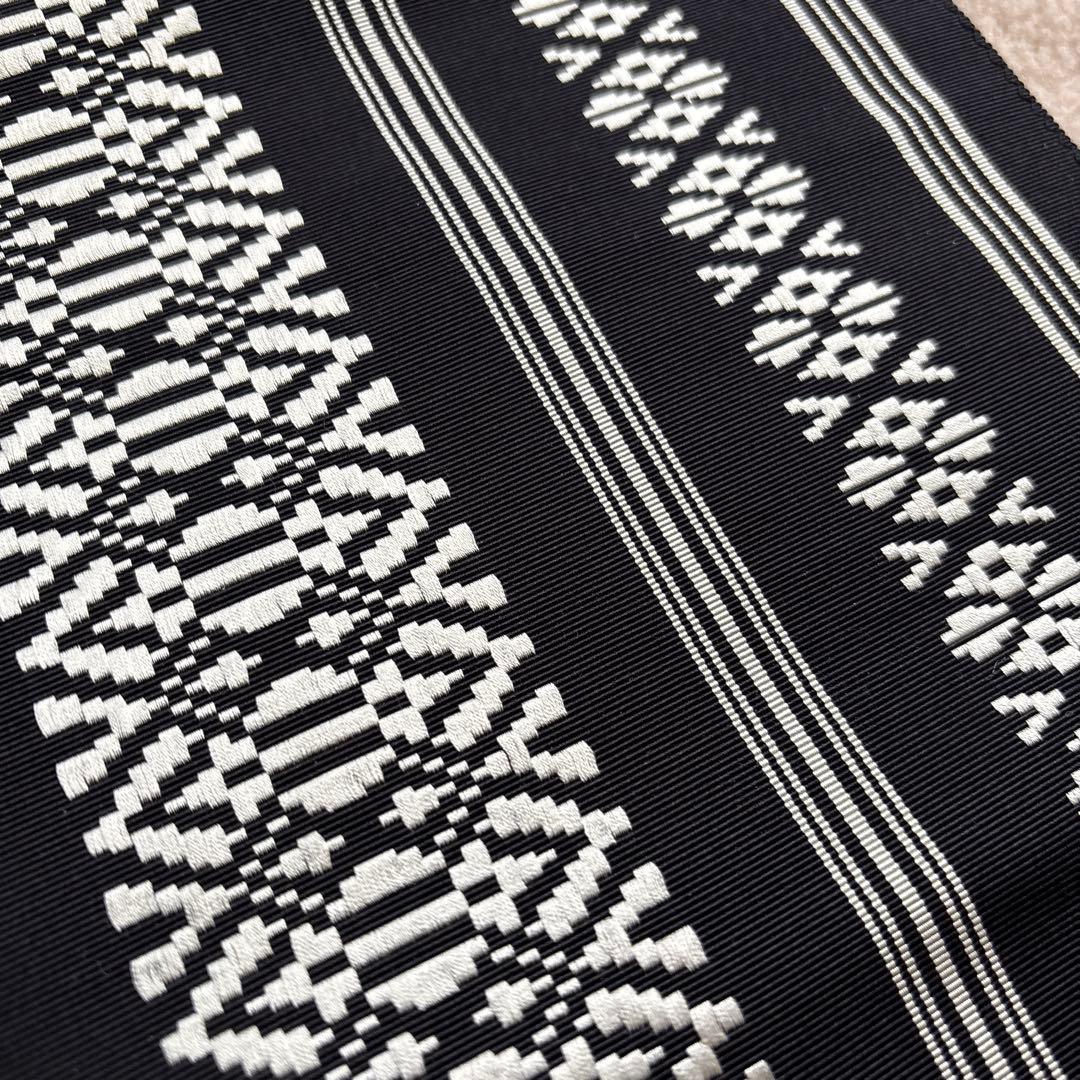博多献上帯(黒×白)　名古屋帯　正絹