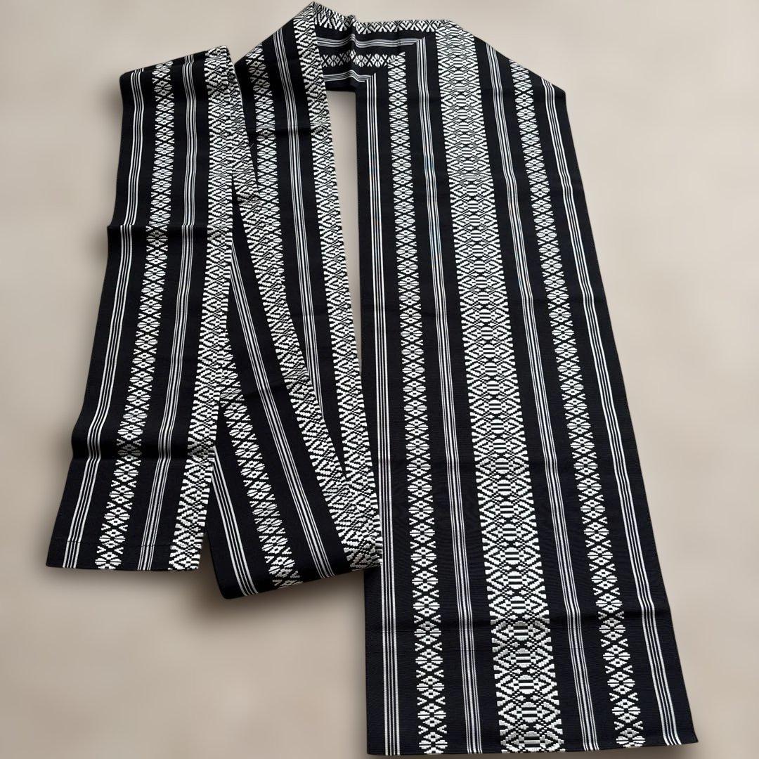 博多献上帯(黒×白)　名古屋帯　正絹