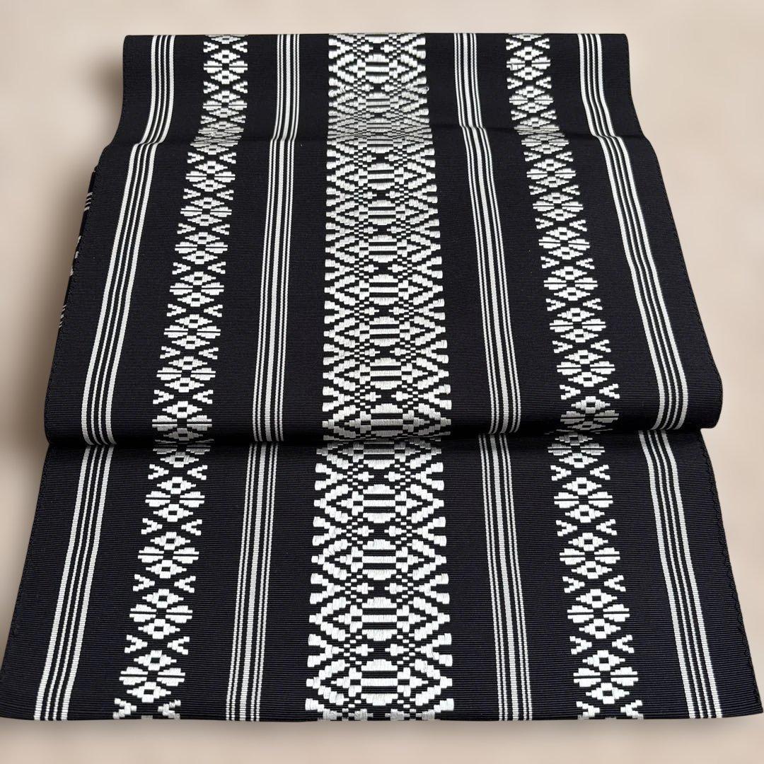 博多献上帯(黒×白)　名古屋帯　正絹