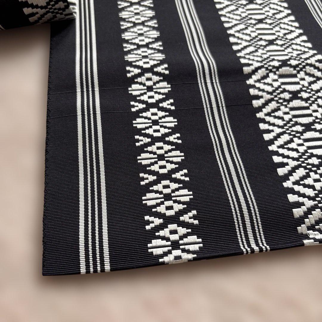 博多献上帯(黒×白)　名古屋帯　正絹